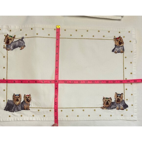 Set Of 4 White Embroidered Yorkie Placemats & Napkins Danbury Mint - Picture 13 of 13